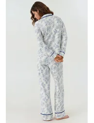 Flower Print Long Sleeve Extra Soft Touch Loungewear Pajama Set with Shirt Collar - 2