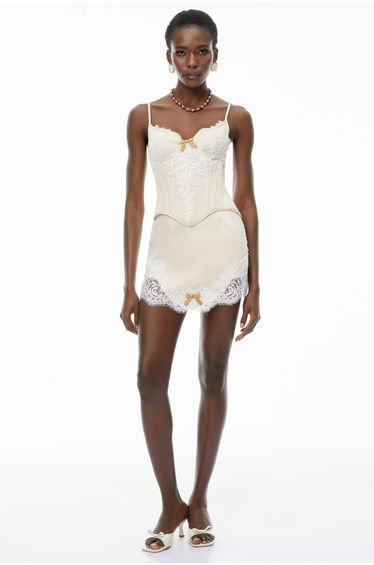 Blanca Champagne Lace Panel Top & Skirt Set