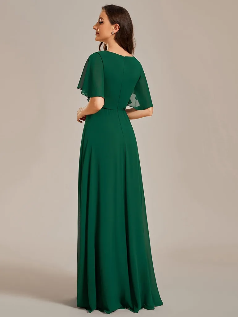 ever IVYROSE|Ruffles Sleeve A-Line Chiffon Waist Applique Maxi Formal Evening Dress - 3