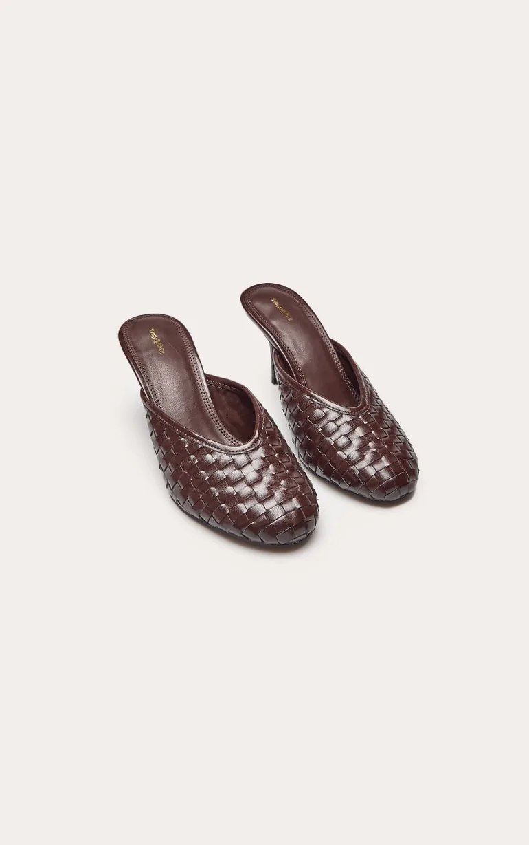 Chocolate Hand Woven Round Toe Mule - 2