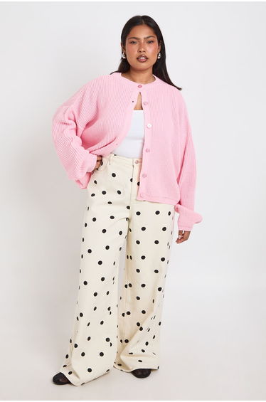 Plus Rib Button Down Knit Cardigan - pink