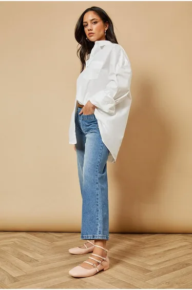 Lavinia Faux Patent Leather Triple Mary Jane Strap Square Toe Ballerinas