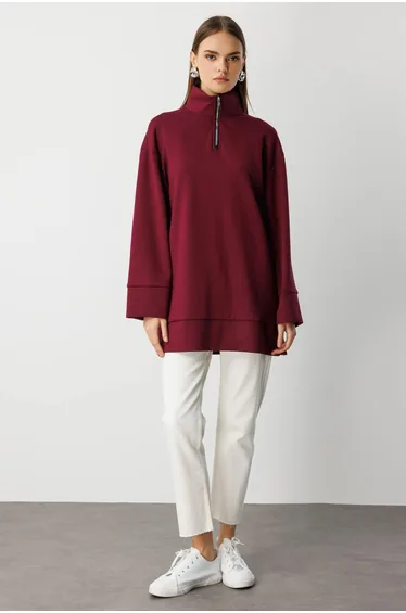 Mizalle High Collar Soft Textured Sweatshirt