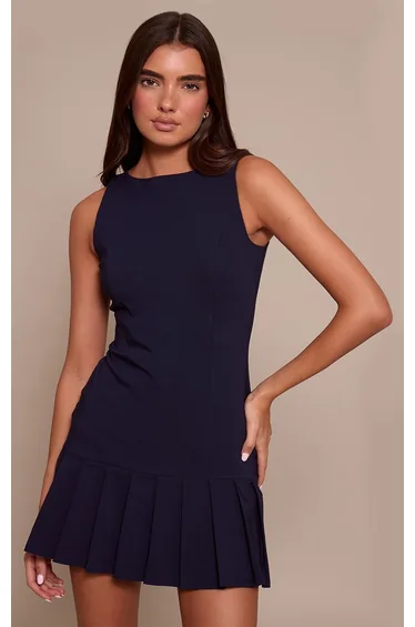 فستان إستريتش بحواف كشكش - كحلي