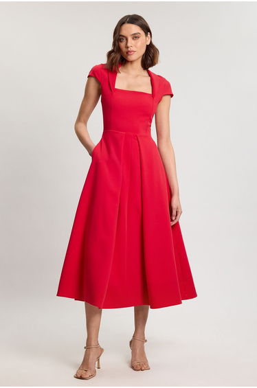 Square Neck Tailored Full Skirted Maxi Dress