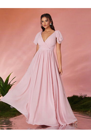 Leely Elegant V Neck Cap Sleeve Party Dress
