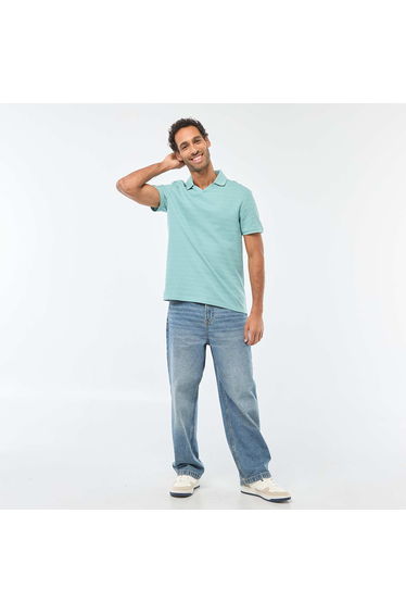 Short-Sleeved Cotton Piqué Polo Shirt BLUE