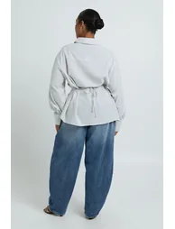 Plus Check Asymmetric Wrap Shirt - ivory - 2
