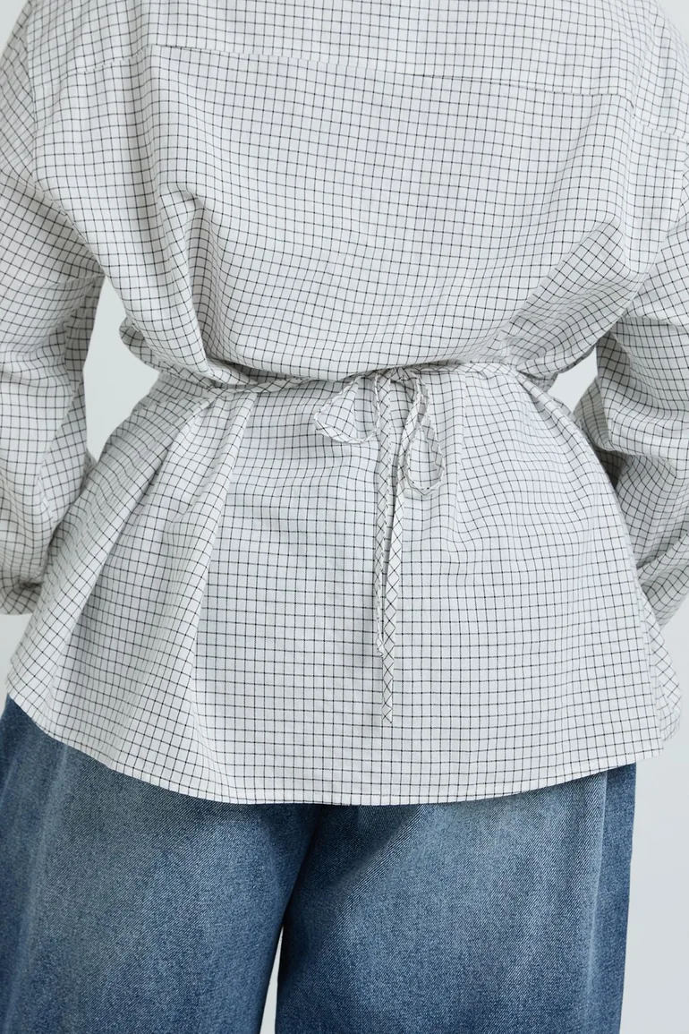 Plus Check Asymmetric Wrap Shirt - ivory - 3