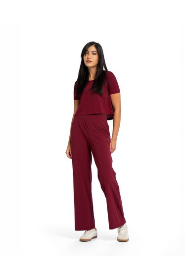 Active Wide Leg Pants - ZINFANDEL