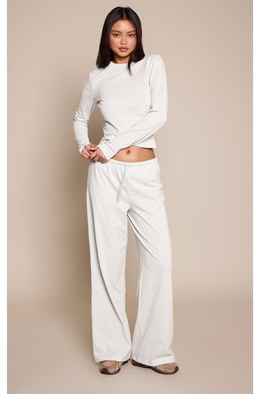 Green Cotton Striped Elasticated Trousers