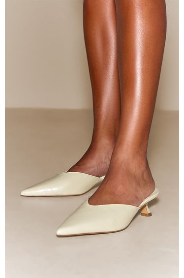 Butter Yellow Croc Point Toe Low Heel Mules