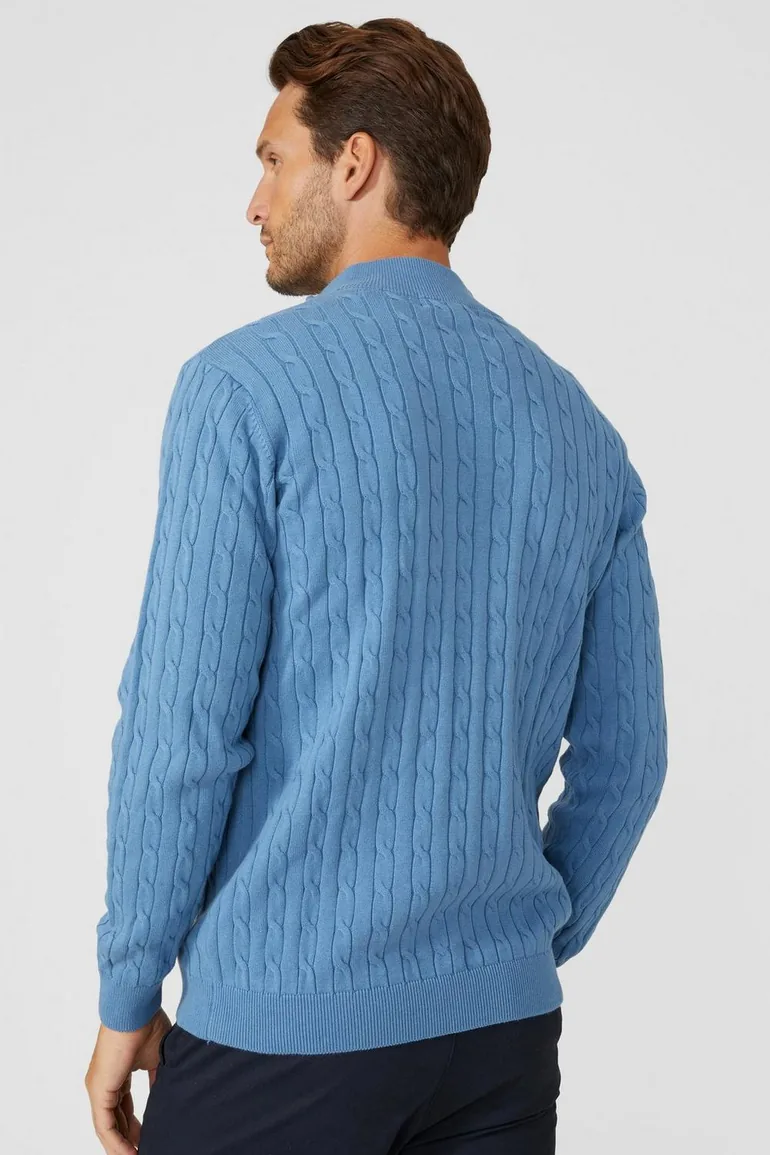 Premium Pure Cotton Cable Half Zip Jumper - mid blue - 3