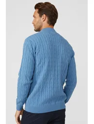 Premium Pure Cotton Cable Half Zip Jumper - mid blue - 3