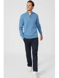 Premium Pure Cotton Cable Half Zip Jumper - mid blue - 1