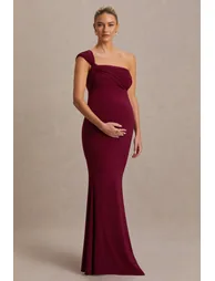 Mila | Burgundy Asymmetric-Neck Maxi Dress - 2