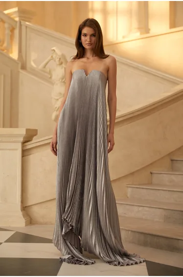 فستان ماكسي ساتان بكسرات - أرجواني