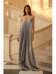 Satiné Purple Fully-pleated Maxi Dress