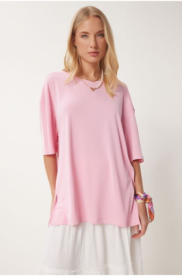 Women's Pink Oversize Basic Modal T-Shirt