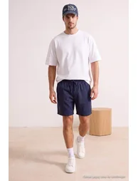 Navy Blue Modal Look Elastic Waist Men's Shorts & Bermuda