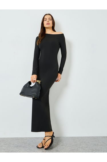 Black One Shoulder Neck Bodycon Maxi Dress