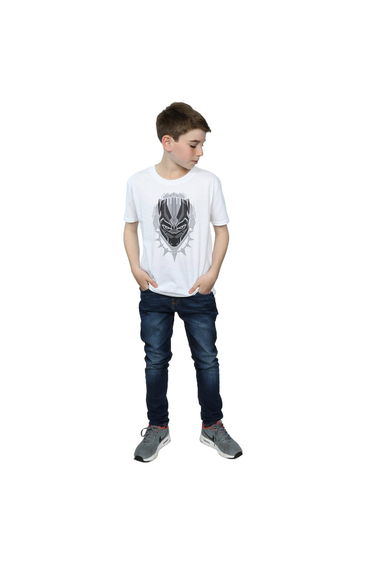 Black Panther Boys Head Cotton T-Shirt - White