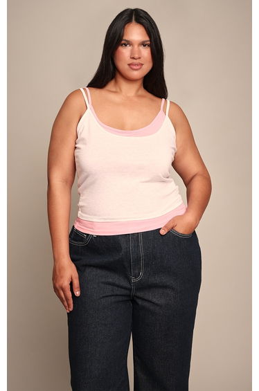 Plus Grey Marl Overlay Detail Strappy Vest Top