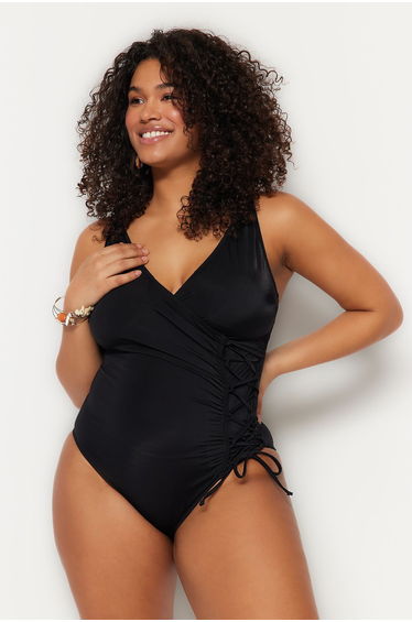 Plus Size Swimsuit - Black - Plain