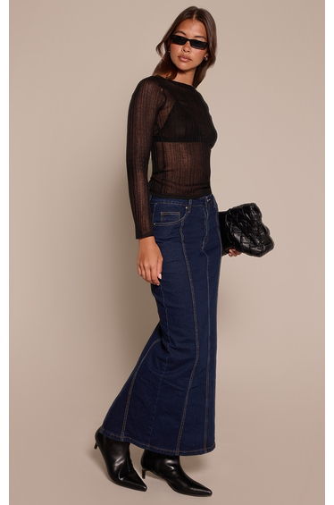 Indigo Mid Rise Seam Detail Maxi Denim Skirt
