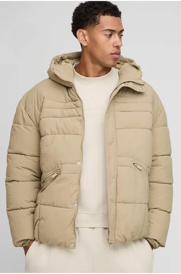 جاكيت منفوخ مبطن بشرائح - بيج