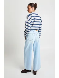 High Waist Crossover Waistband Wide Leg Jean - super pale wash - 1