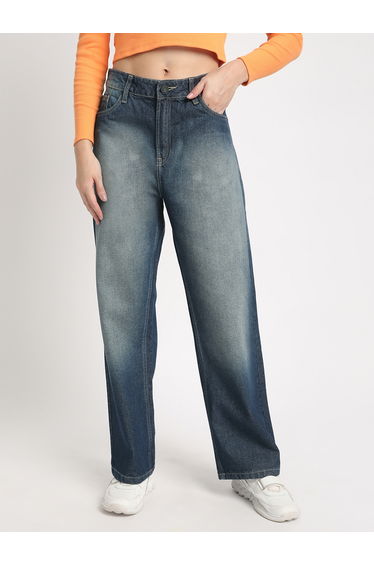 Women High Rise Straight Fit Faded Jeans