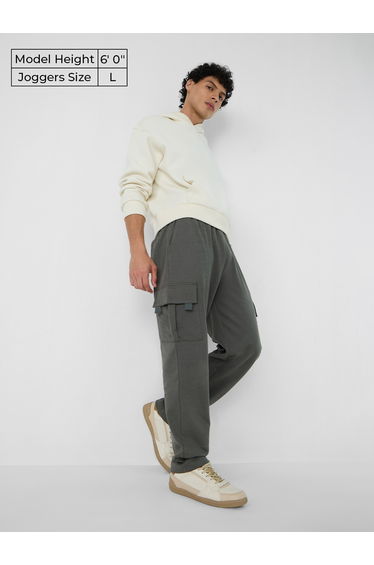 Men Grey Cargo Joggers with Drawstring