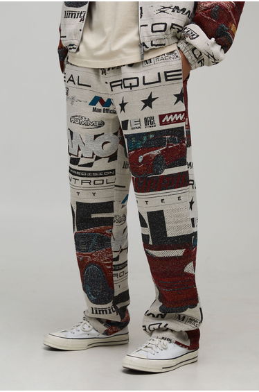 Relaxed Fit Moto Tapestry Trousers - red