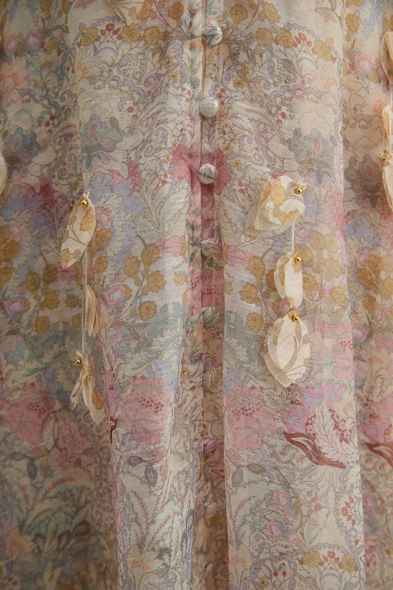 فستان سانفير قميص شيفون بيج ماكسي على شكل حرف A بأكمام طويلة بطبعة أزهار - 7