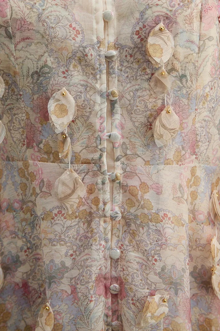 فستان سانفير قميص شيفون بيج ماكسي على شكل حرف A بأكمام طويلة بطبعة أزهار - 5