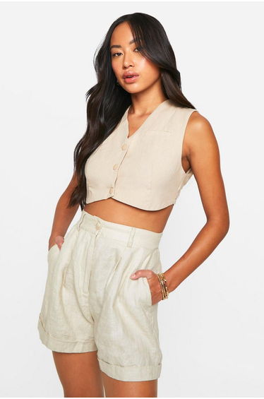 Woven Super Crop Tailored Waistcoat