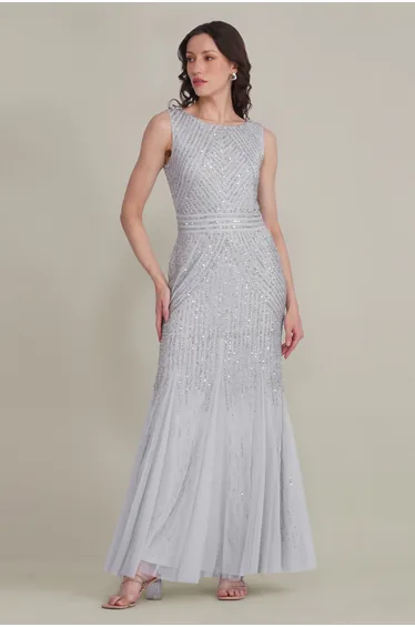 Tuvalu Embellished Maxi Dress in Silver