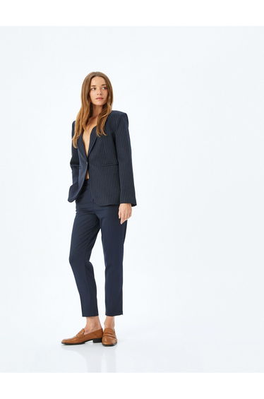 High Waist Cigarette Fabric Trousers with Pockets