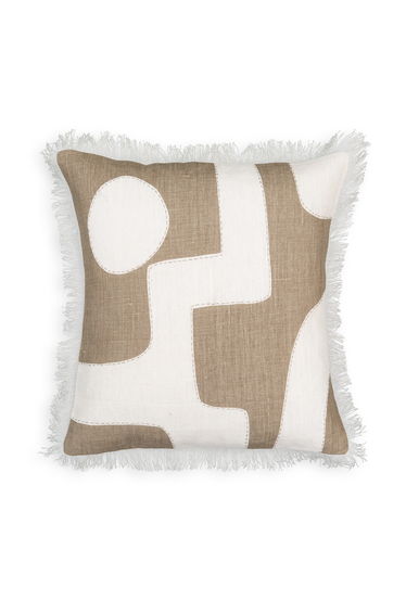 Kinabe Graphic Fringed Square 100% Linen Cushion Cover