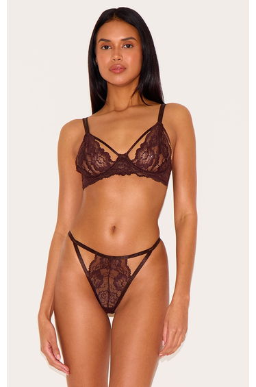 Chocolate Lace Strappy Cut Out Lingerie Set
