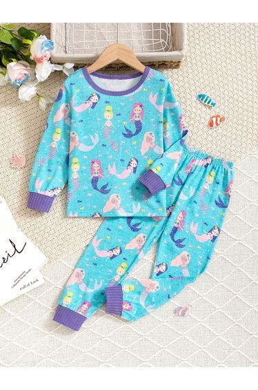 Graphic Print Round Neck Top with Long Pyjama Set