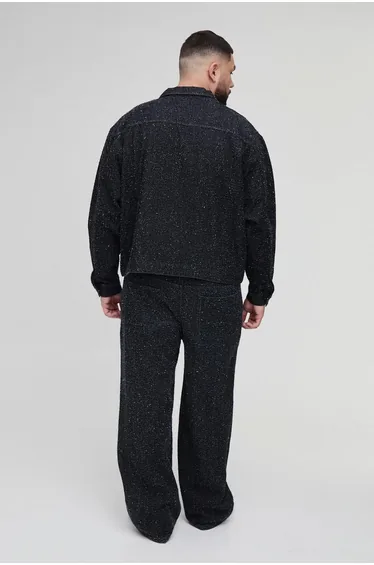 Plus Textured Denim Relaxed Fit Jeans - black