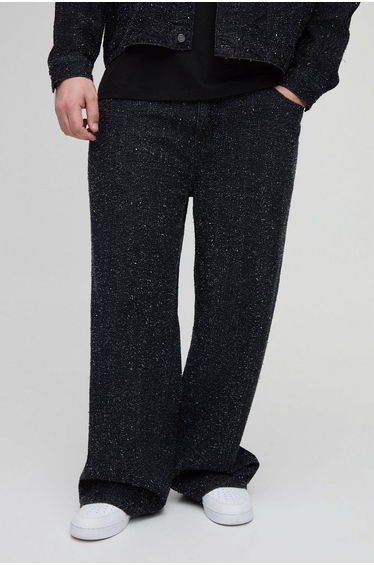 Plus Textured Denim Relaxed Fit Jeans - black