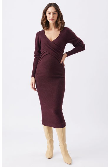 Heidi Nursing Knit Dress (Burgundy)