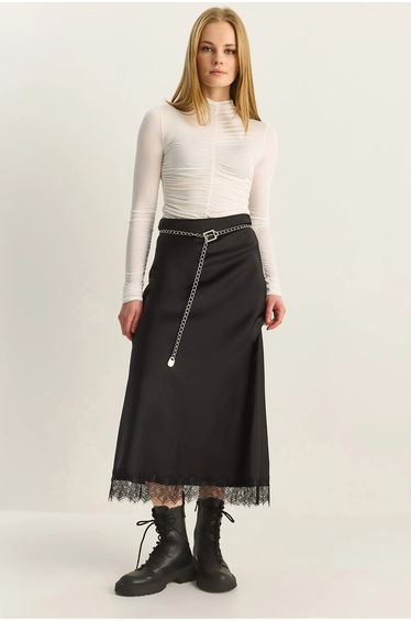 LUCCI High Waist Satin A-Line Maxi Skirt