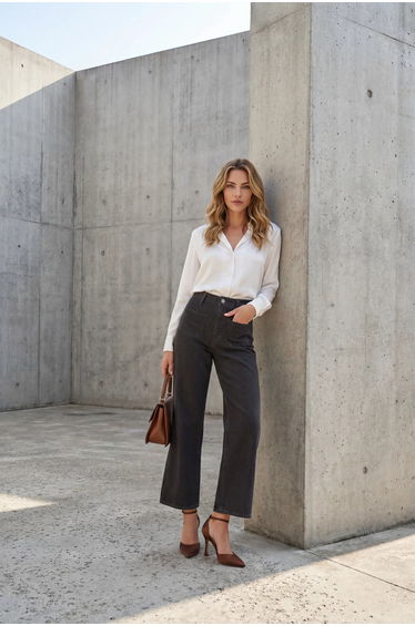 MY FASHION High Waist Denim Pants with Zipper