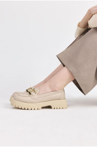 Women's Beige Buckle Casual Loafer