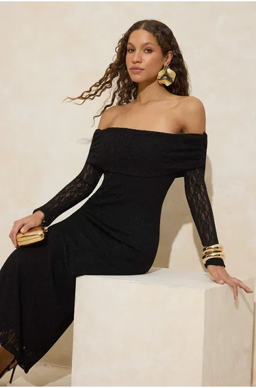 Black Lace Lined Stylish/Night Maxi Dress