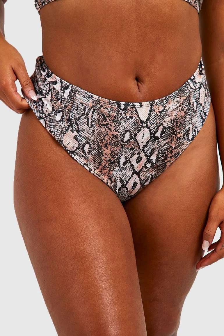 Plus Essentials Snake Print High Waist Bikini Brief - brown - 2